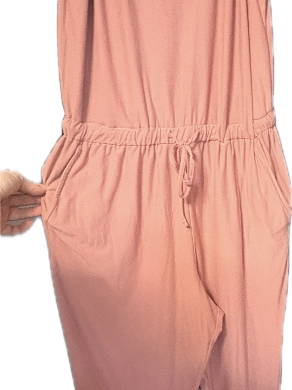Derek heart Women's Pink Sleeveless Jersey Jumpsuit with Drawstring Waist